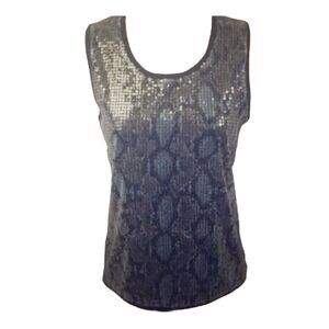 Verve Tank Top Dark Blue Sequin Front Sleeveless NEW Petite Women Size PS